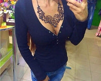 Sexy Womens Lady Clothing Blouse Shirts Long Sleeve Bandage Button V Neck Slim Brief Tee Ladies Top Blouse New Spring Summer - Function123