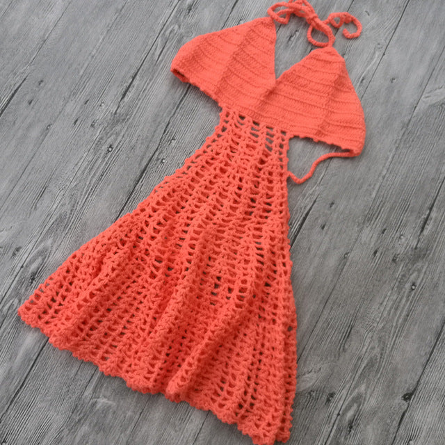 2020 Women Bikini Crochet Sexy Red black Openwork Cover Ups Knit Backless Halter Bathing Suit Swimsuit Swimwear Beach Dress - Function123