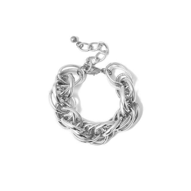 Boho Punk Heavy Metal Chunky Chain Bracelet Bangle Women Men Armband Steampunk Indian Brand Lock Bracelets Friend Couple Jewelry