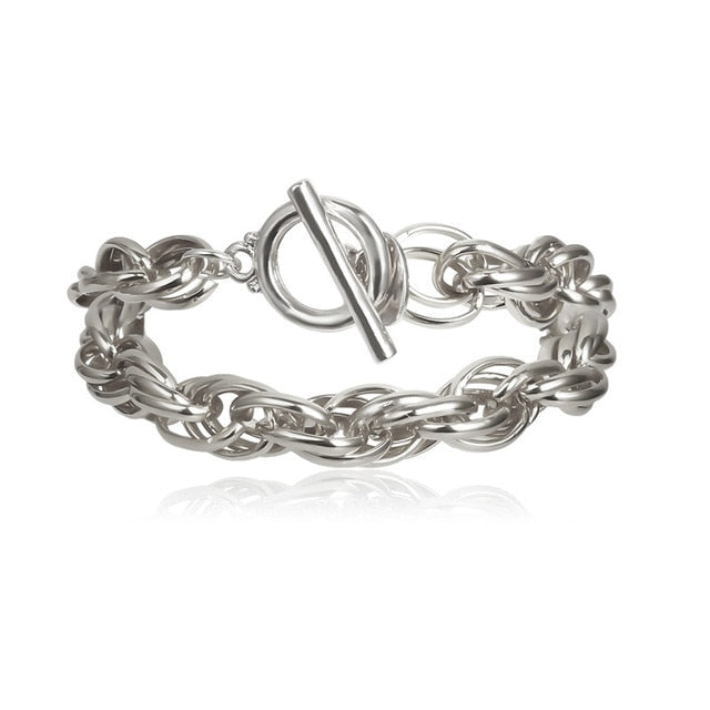 Boho Punk Heavy Metal Chunky Chain Bracelet Bangle Women Men Armband Steampunk Indian Brand Lock Bracelets Friend Couple Jewelry