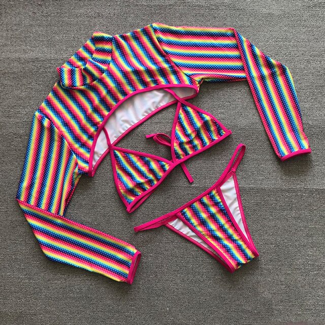 Rainbow Striped Bikini Thong Set