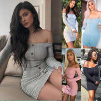 2019 Autumn Sexy Slim Dress Women Solid Color Off Shoulder Long Sleeve Sexy Slash Neck Bodycon Dresses Mini Party Dress Vestidos - Function123