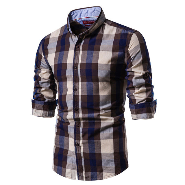 2020 New Spring Fashion 100% Cotton Plaid Shirt Men Casual Social Business Male Shirt Top Quality Long Sleeve Mens Dress Shirts - Function123