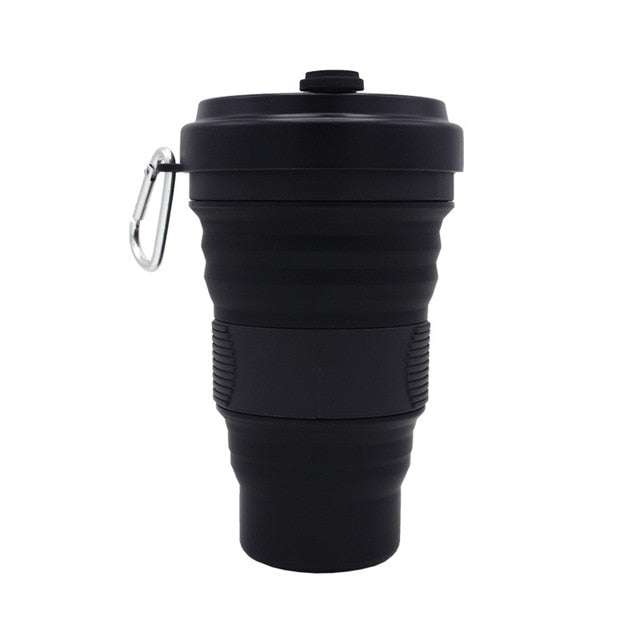 550ml Folding Silicone Cup Mugs Portable Silicone Telescopic Drinking Collapsible Silica Coffee Cup With Lids Travel All Black