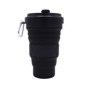 550ml Folding Silicone Cup Mugs Portable Silicone Telescopic Drinking Collapsible Silica Coffee Cup With Lids Travel All Black