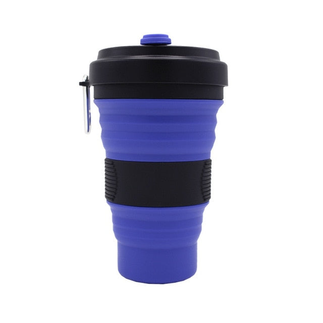 550ml Folding Silicone Cup Mugs Portable Silicone Telescopic Drinking Collapsible Silica Coffee Cup With Lids Travel All Black