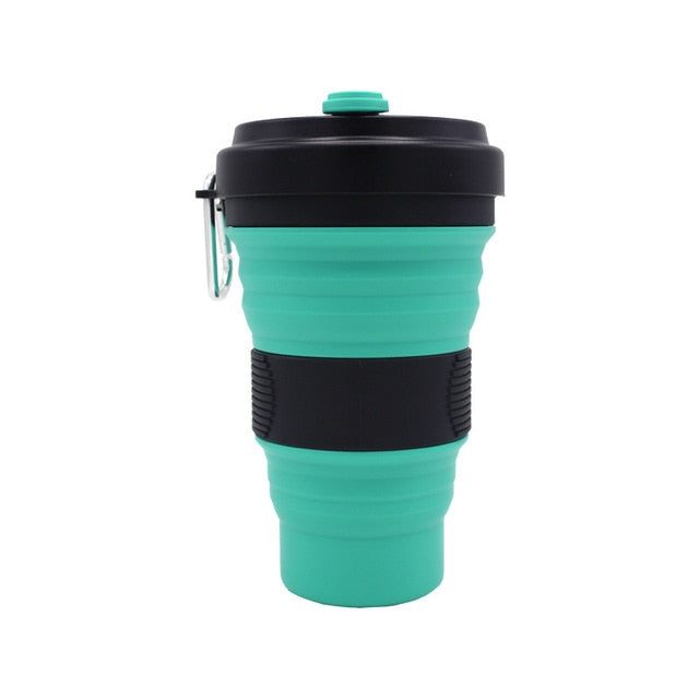 550ml Folding Silicone Cup Mugs Portable Silicone Telescopic Drinking Collapsible Silica Coffee Cup With Lids Travel All Black