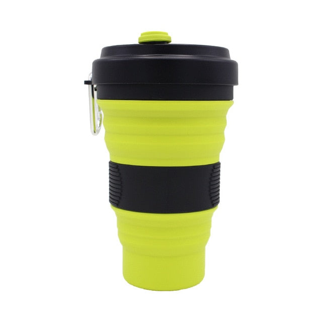 550ml Folding Silicone Cup Mugs Portable Silicone Telescopic Drinking Collapsible Silica Coffee Cup With Lids Travel All Black