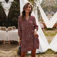 2021 New Casual Summer Dress Women Single Breasted Dot Print Above Knee Mini V-neck Three Quarter Sleeve Dress