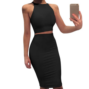 ZHYMIHRET 2021 Sexy Summer Two Piece set dress Crop Tops sheath set Mini bandage Dress Sleeveless party Vestidos robe femme ete