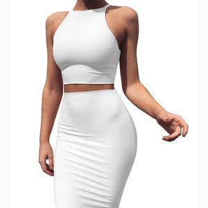 ZHYMIHRET 2021 Sexy Summer Two Piece set dress Crop Tops sheath set Mini bandage Dress Sleeveless party Vestidos robe femme ete