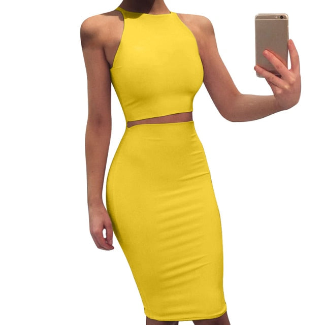 ZHYMIHRET 2021 Sexy Summer Two Piece set dress Crop Tops sheath set Mini bandage Dress Sleeveless party Vestidos robe femme ete