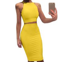 ZHYMIHRET 2021 Sexy Summer Two Piece set dress Crop Tops sheath set Mini bandage Dress Sleeveless party Vestidos robe femme ete