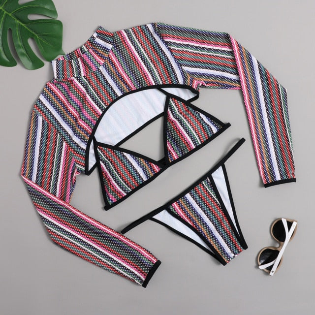 Rainbow Striped Bikini Thong Set